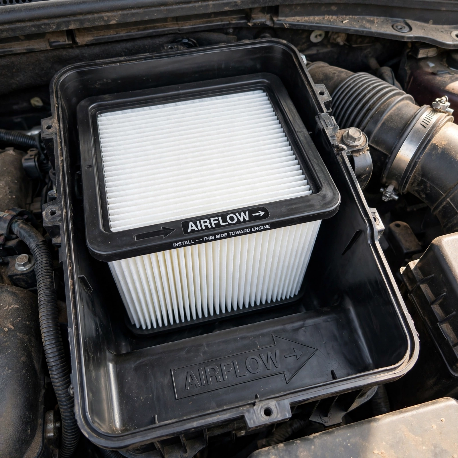 holding dirty engine air filter up to sunlight to check light test 1:1