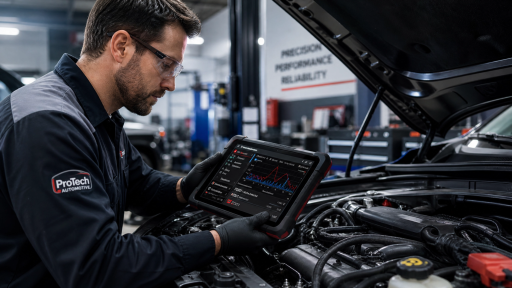 mechanic diagnosing engine