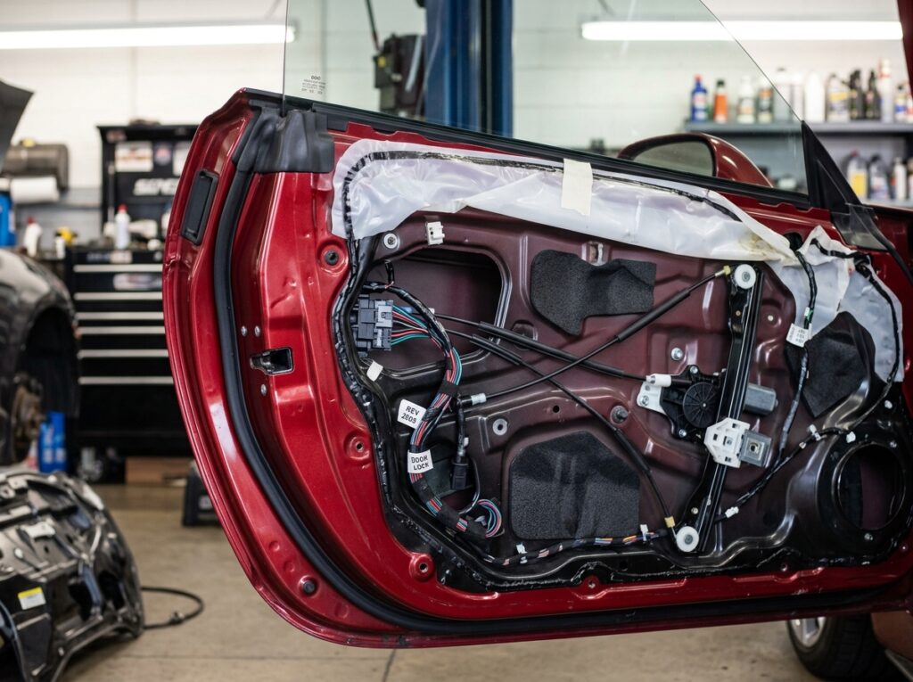 Exposing car door inner mechanics