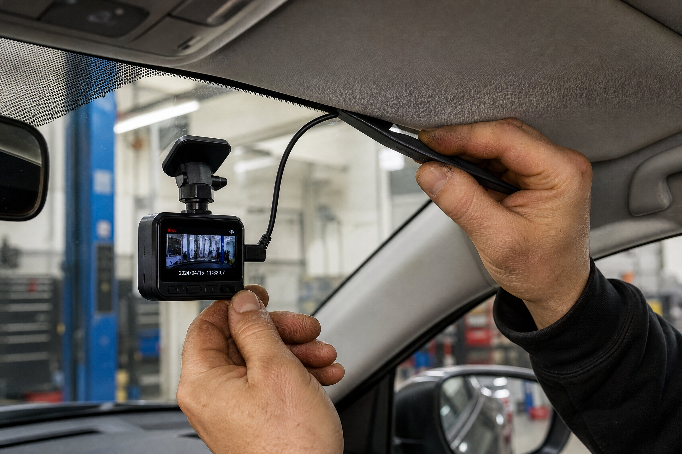 Mounting a dash cam and routing wires into the headliner
