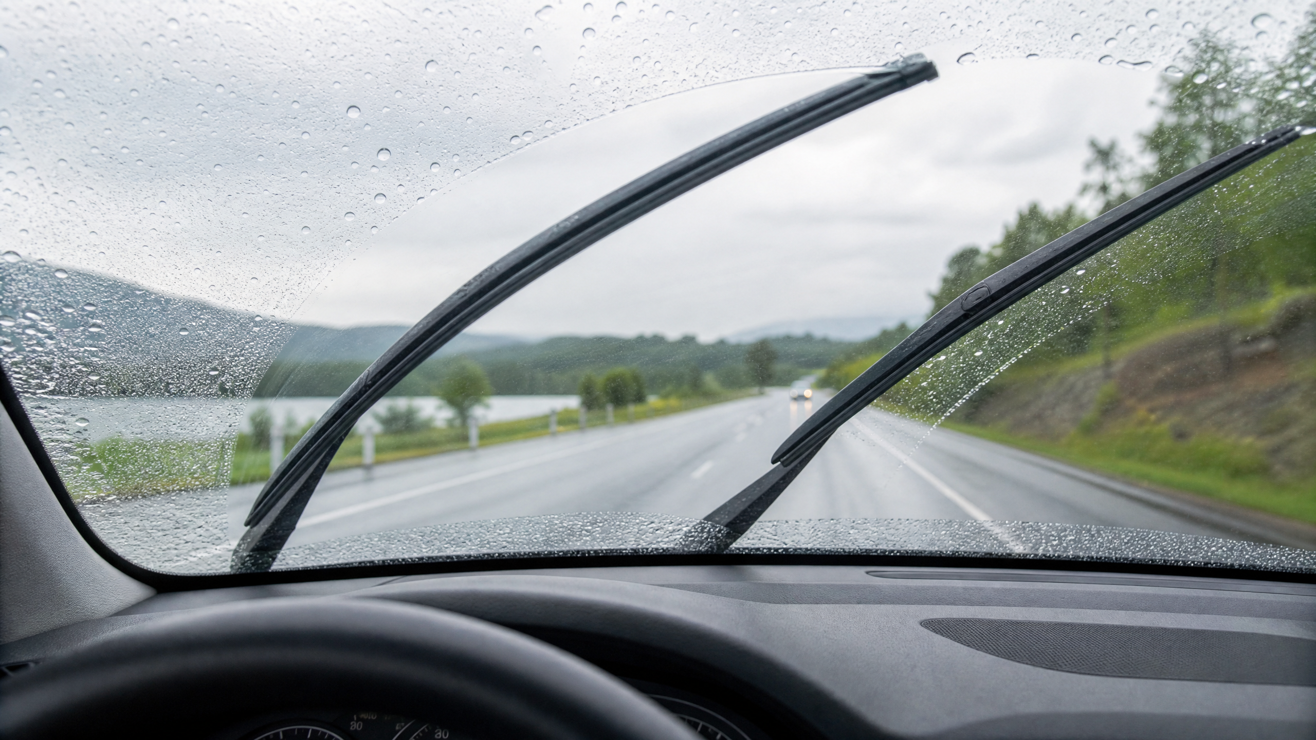 Windshield wipers clearing rain for safe visibility