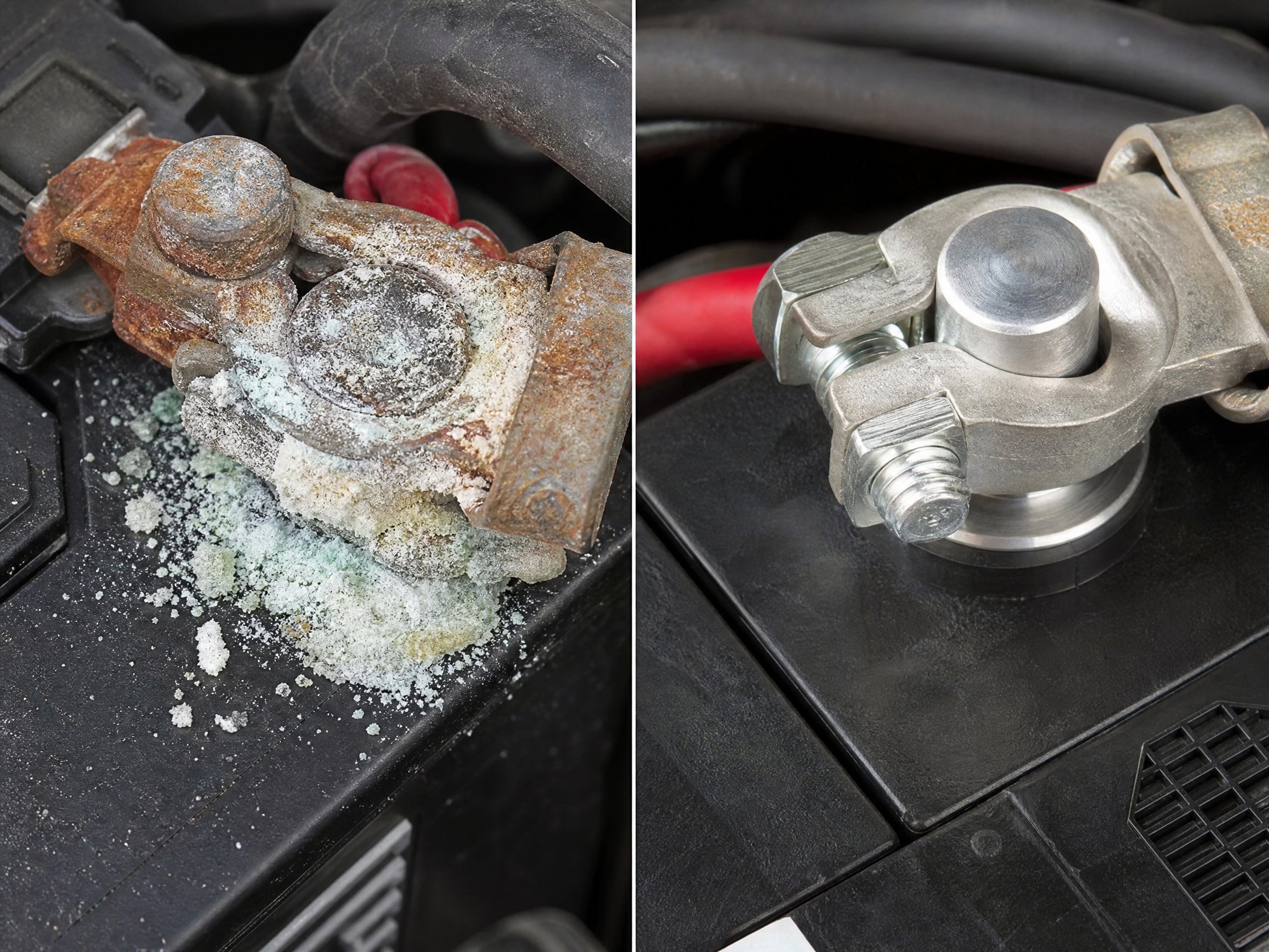 Corroded vs Clean Battery Terminal