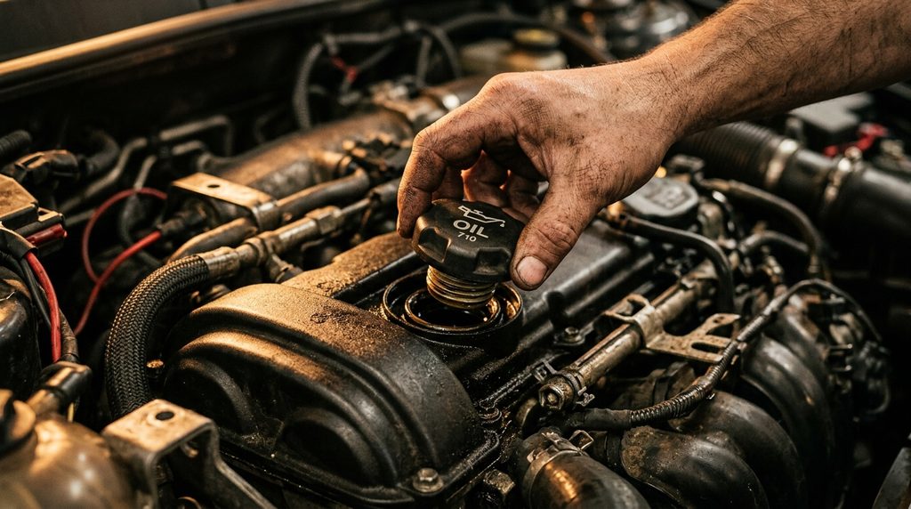 loose engine oil cap spilled oil