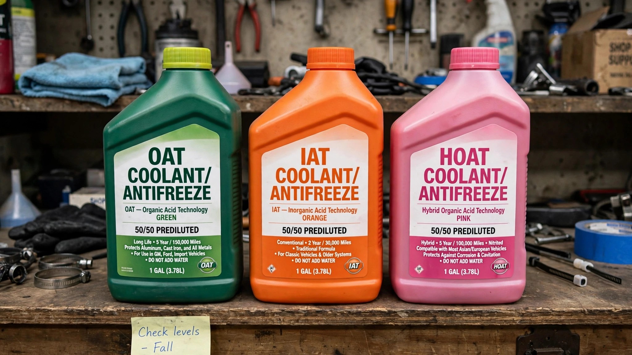 Coolant bottles OAT IAT HOAT colors