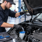 mechanic flushing windshield washer hoses nozzles