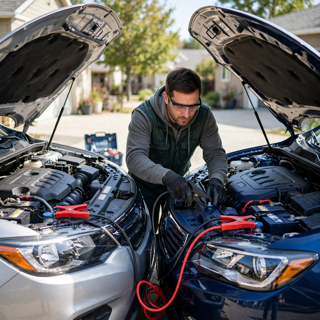 jump starting a dead car battery