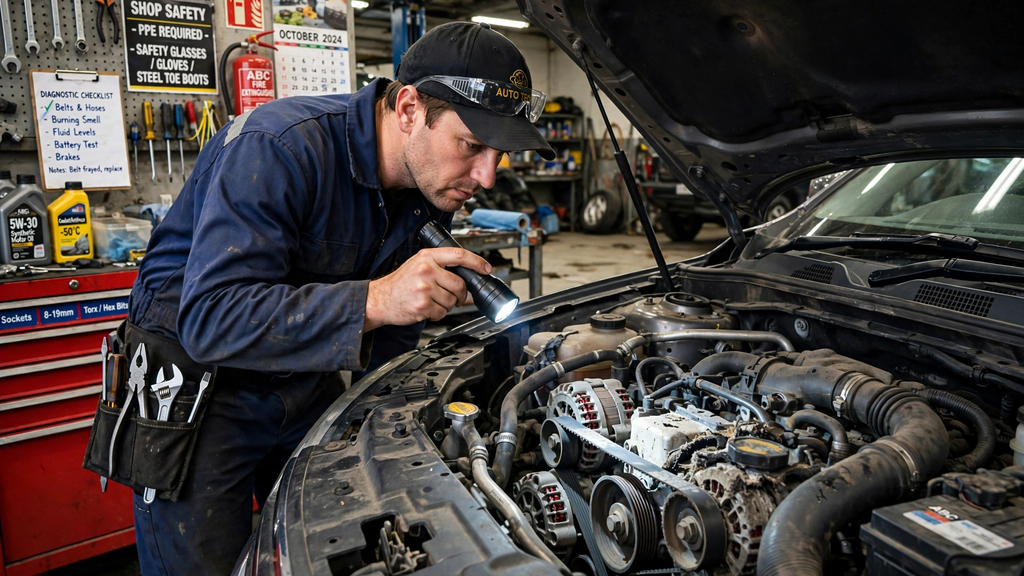 mechanic checking car hood