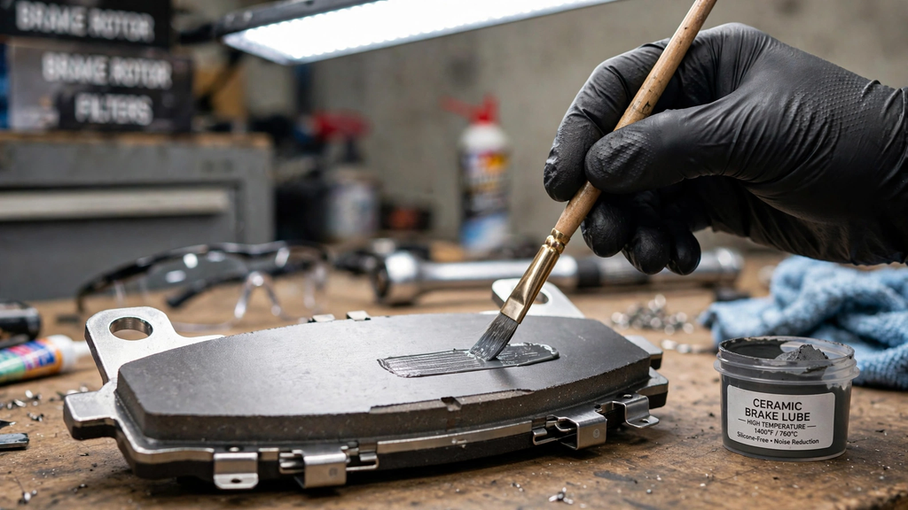 applying ceramic lube on brake pads
