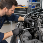 mech inspecting serpentine belt