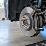 mech inspecting brake pad